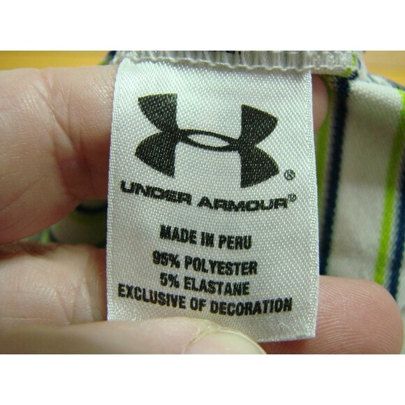 Under Armour Mens Golf Polo Shirt Athletic Medium Green Blue Striped Heat Gear - Picture 9 of 12